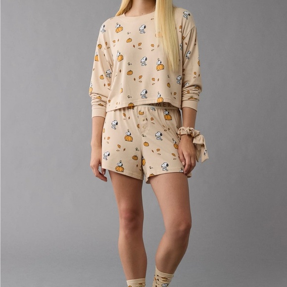 AE Peanuts Fall Pumpkin Plush PJ Set Size Small - Picture 3 of 6